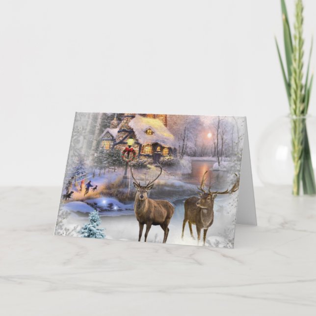 Tarjeta Festiva Navidades Winter Wilderness Cottage (Anverso)