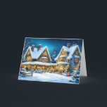Tarjeta Festiva Navidades Winter Wonderland Snowy Cottage Scene<br><div class="desc">En este bonito escenario de Navidades podrá admirar la magia del invierno, con una acogedora cabaña cubierta de nieve adornada con luces festivas y rodeada de árboles nevados y decoraciones de vacaciones. El cálido resplandor de las ventanas y los encantadores acentos de temporada evocan un ambiente clásico de vacaciones, por...</div>