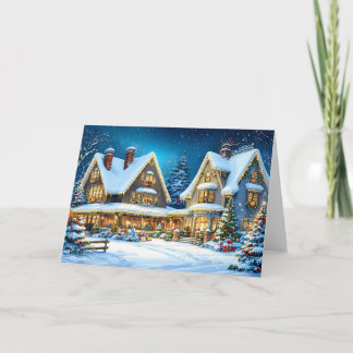 Tarjeta Festiva Navidades Winter Wonderland Snowy Cottage Scene
