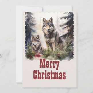 Tarjeta Festiva Navidades Wolf Watercolor