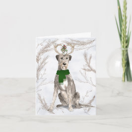 Tarjeta Festiva Navidades Wolfhound y Pines Botánicos Irlandeses