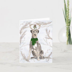 Tarjeta Festiva Navidades Wolfhound y Pines Botánicos Irlandeses