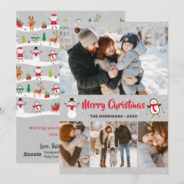 Tarjeta Festiva Navidades Wonderland Snowman Penguin 4 Foto (Anverso / Reverso)