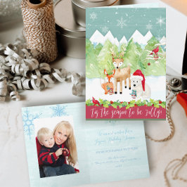 Tarjeta Festiva Navidades Woodland Deer Fox Cardinal Photo