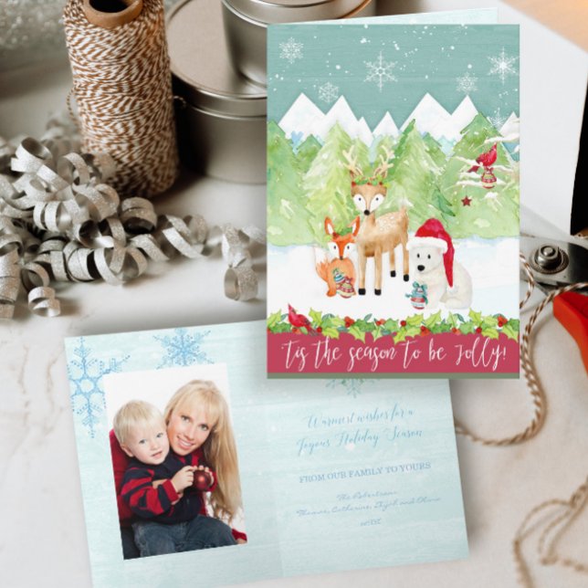 Tarjeta Festiva Navidades Woodland Deer Fox Cardinal Photo (Subido por el creador)