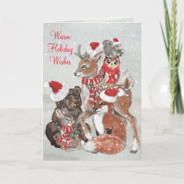 Tarjeta Festiva Navidades Woodland Forest Animals Snow Winter Cute