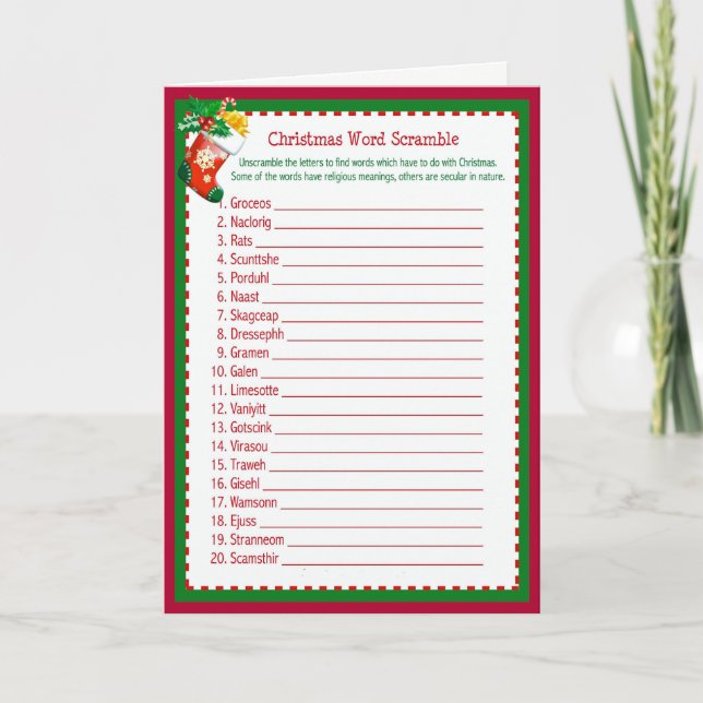 Tarjeta Festiva Navidades Word Scramble (Anverso)