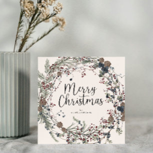 Tarjeta Festiva Navidades Wreath de flor silvestre moderna