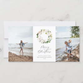 Tarjeta Festiva Navidades Wreath de la vegetación floral blanca