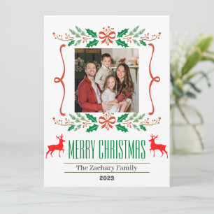 Tarjeta Festiva Navidades Wreath días festivos Script Family Photo