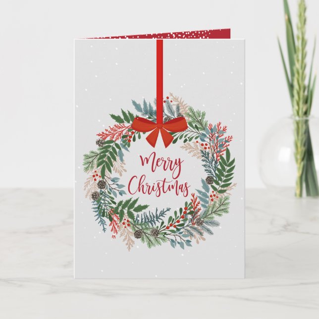 Tarjeta Festiva Navidades Wreath doblados (Anverso)