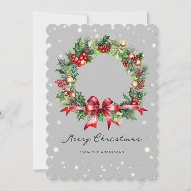 Tarjeta Festiva Navidades Wreath Elegant Photo (Anverso)
