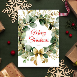 Tarjeta Festiva Navidades Wreath Eucalyptus Greenery Elegante