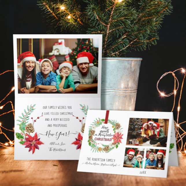 Tarjeta Festiva Navidades Wreath Floral Holly Pine Cone Family (Subido por el creador)