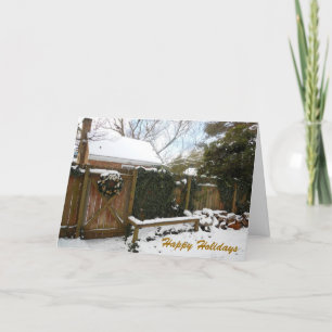 Tarjeta Festiva Navidades Wreath Gate Winter Snow Scene
