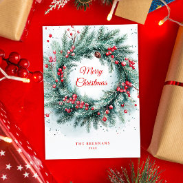 Tarjeta Festiva Navidades Wreath Greenery Botanical Elegant