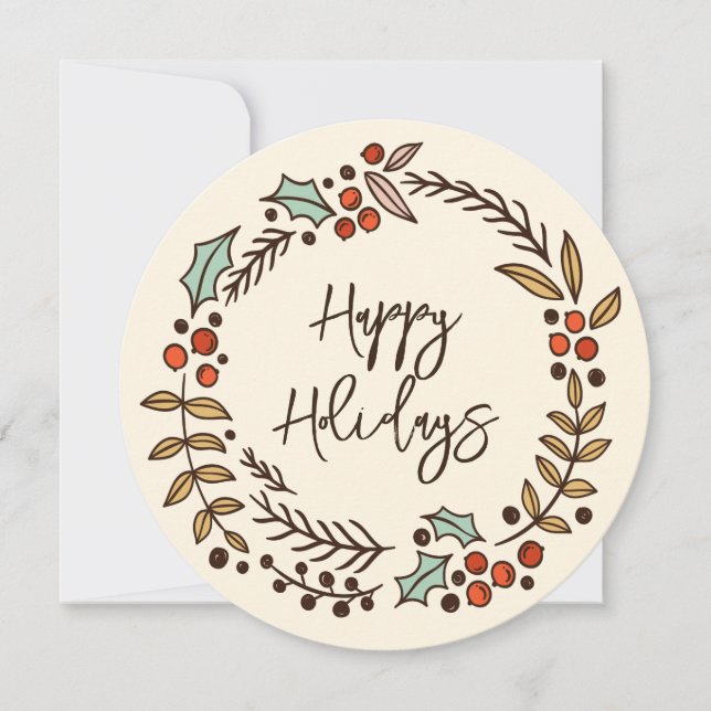 Tarjeta Festiva Navidades Wreath Happy Holidays (Anverso)