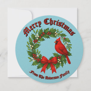 Tarjeta Festiva Navidades Wreath Holly Mistletoe Bow