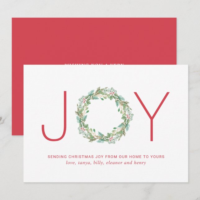 Tarjeta Festiva Navidades Wreath Joy simples y elegantes (Anverso / Reverso)