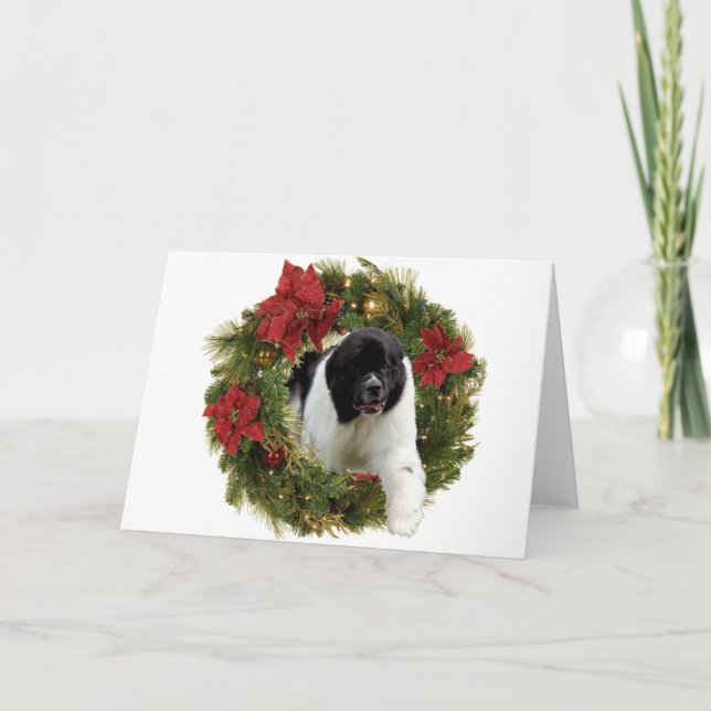 Tarjeta Festiva Navidades Wreath Newf Landseer (Anverso)