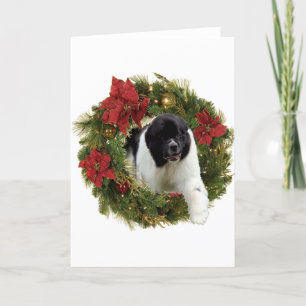 Tarjeta Festiva Navidades Wreath Newf Landseer