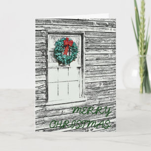 Tarjeta Festiva Navidades Wreath sobre el viejo boceto de la const