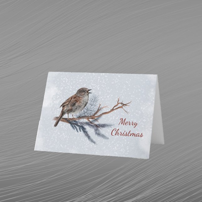 Tarjeta Festiva Navidades Wren Pine Boughs Watercolor (Subido por el creador)