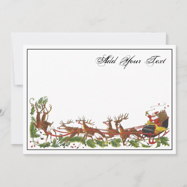 Tarjeta Festiva Navidades Xmas Santa Sleigh Reindeer Border (Anverso)