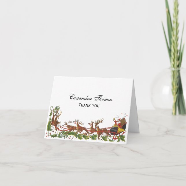 Tarjeta Festiva Navidades Xmas Santa Sleigh Reindeer Border (Anverso)