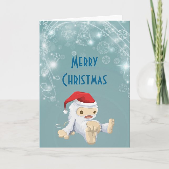 Tarjeta Festiva Navidades Yeti Doll vistiendo un Santa Hat (Anverso)