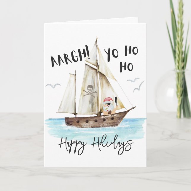 Tarjeta Festiva Navidades Yo Ho Ho Pirate Santa (Anverso)