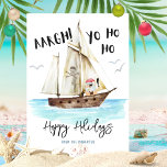 Tarjeta Festiva Navidades Yo Ho Ho Pirate Santa<br><div class="desc">¡Ahoy! Sumérjase un poco de diversión en las vacaciones con esta tarjeta de Navidades náuticos con una acuarela pirata de Santa que bebe de un coco, un barco pirata y un jolly roger con las leyendas "Aargh!" y "Yo Ho". El saludo (que se muestra aquí con Felices Fiestas), y el...</div>