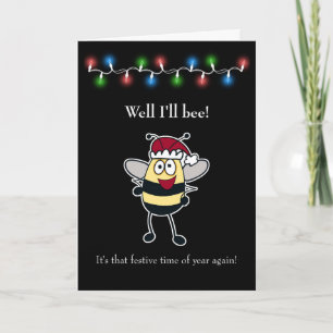Tarjeta Festiva ¡navidades, yo seré! Bumble Bee con Santa Hat