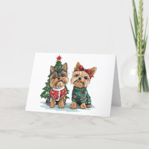 Tarjeta Festiva Navidades Yorkie Dogs