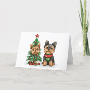 Tarjeta Festiva Navidades Yorkie Dogs