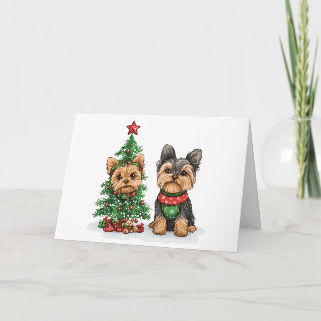 Tarjeta Festiva Navidades Yorkie Dogs (Anverso)