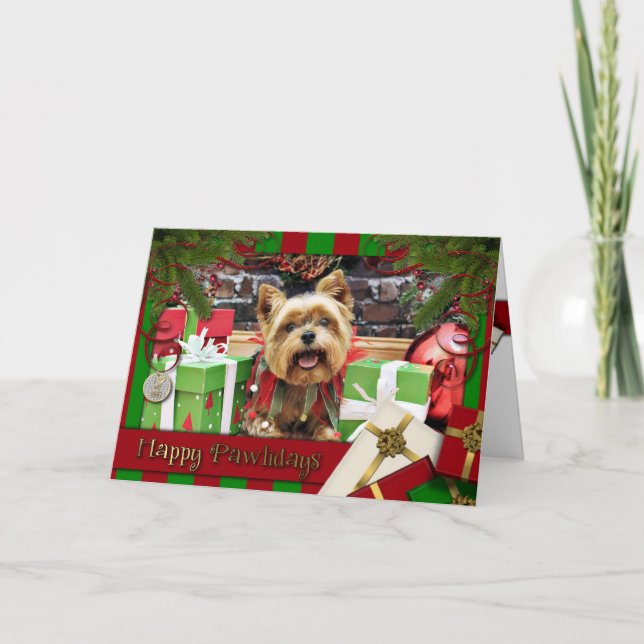 Tarjeta Festiva Navidades - Yorkie - Sunny (Anverso)