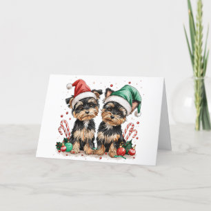 Tarjeta Festiva Navidades Yorkshire Terrier Dogs
