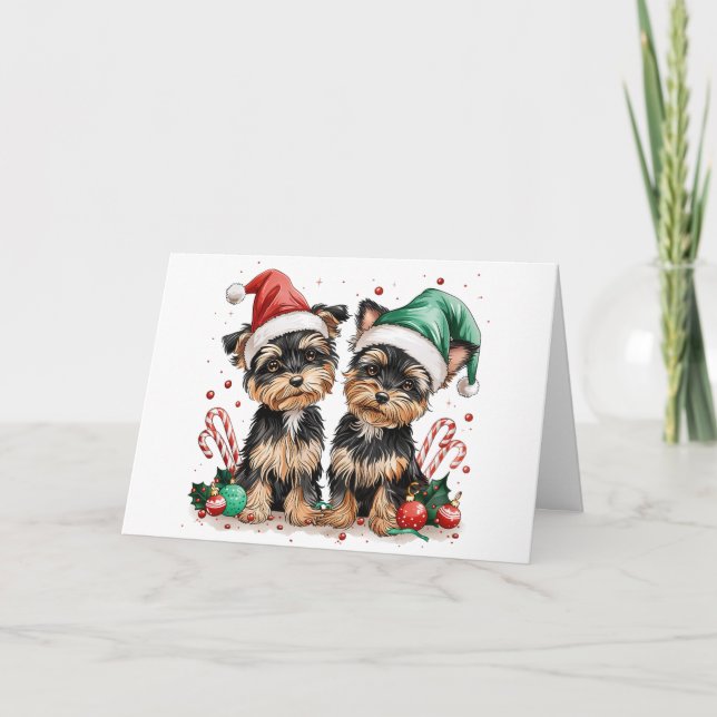 Tarjeta Festiva Navidades Yorkshire Terrier Dogs (Anverso)