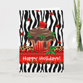 Tarjeta Festiva Navidades Zebra Cupcake Leopard Heart