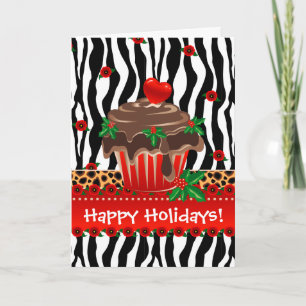 Tarjeta Festiva Navidades Zebra Cupcake Leopard Heart