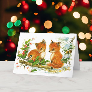Tarjeta Festiva Navidades, zorros y amigos de Woodland