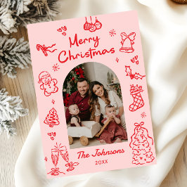 Tarjeta Festiva Navideña Foto Arco Dibujado a Mano Caprichosa