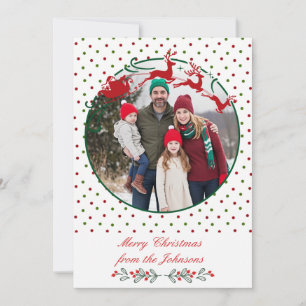 Tarjeta Festiva Navideña Santa y Puntos Foto Vacaciones