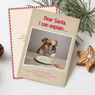 Tarjeta Festiva Navideño Divertido Gracioso Bulldog Mascota Foto N
