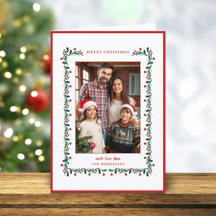 Tarjeta Festiva Navideño Festivo Rojo/Verde Botánico Una-Foto