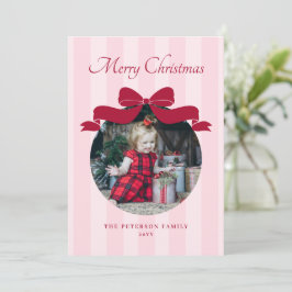 Tarjeta Festiva Navideño Foto Rayada Lazo Mono