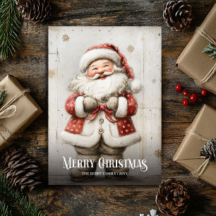 Tarjeta Festiva Navideño Nostálgico Santa Claus en Acuarela Roja y