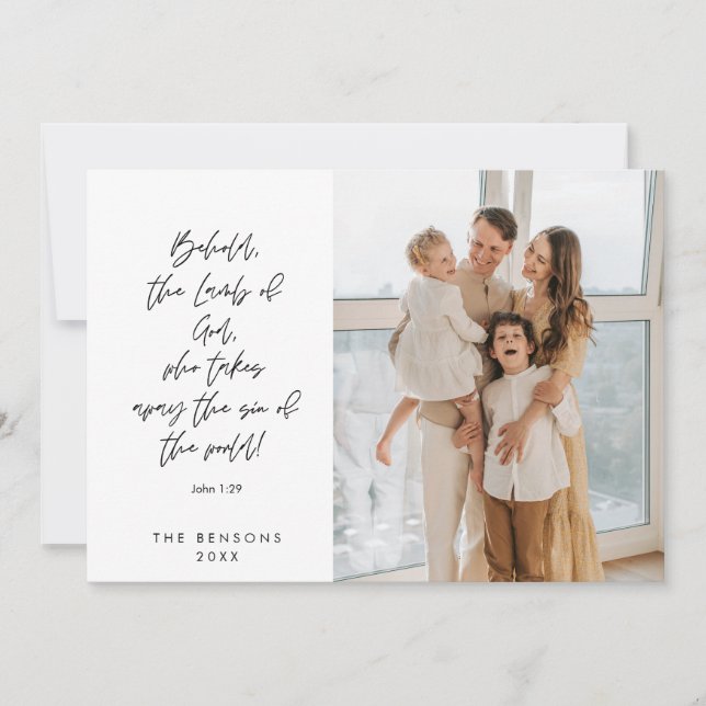 Tarjeta Festiva Navideño Religioso, Feliz Navidad, Foto de Familia (Anverso)