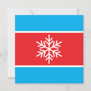 Tarjeta Festiva Navideño Rojo Brillante Blanco Azure Franjas Copo 